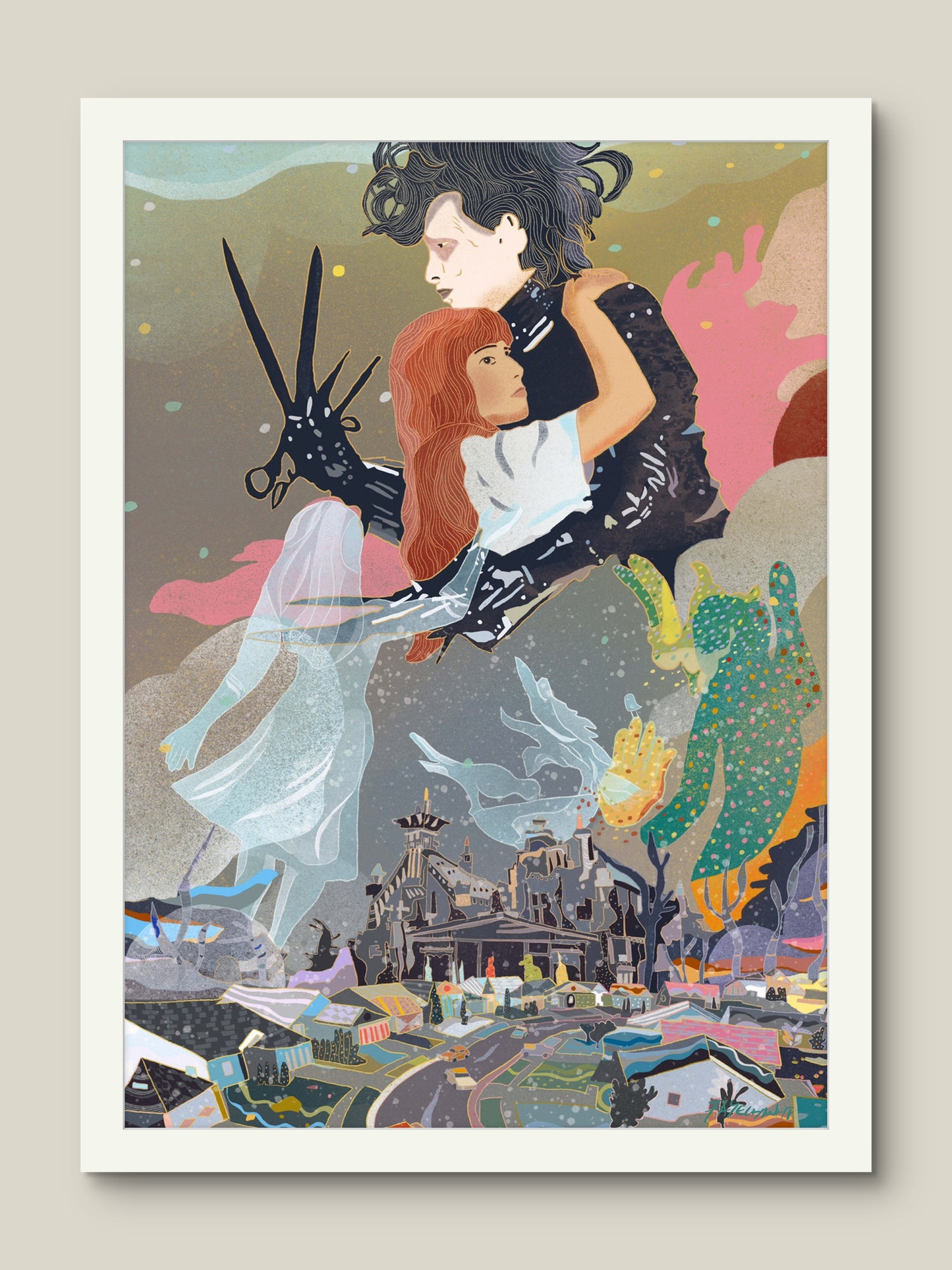 Edward Scissorhands and Kim Illustration Print