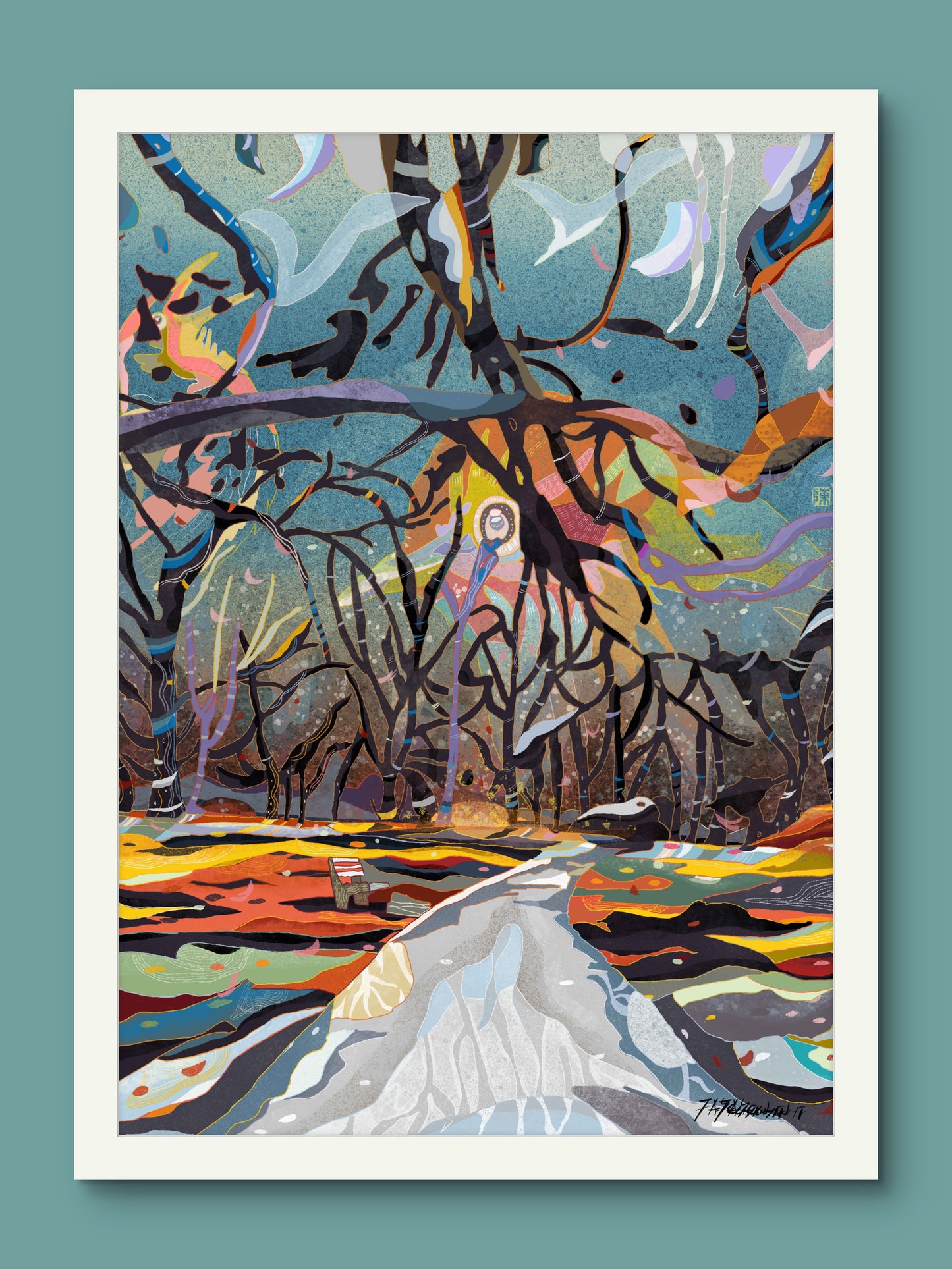 Park at Night Illustration Print